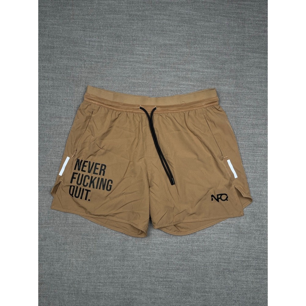 NFQ Running Shorts Mens Medium Coyote Brown Lined Performance Athletic